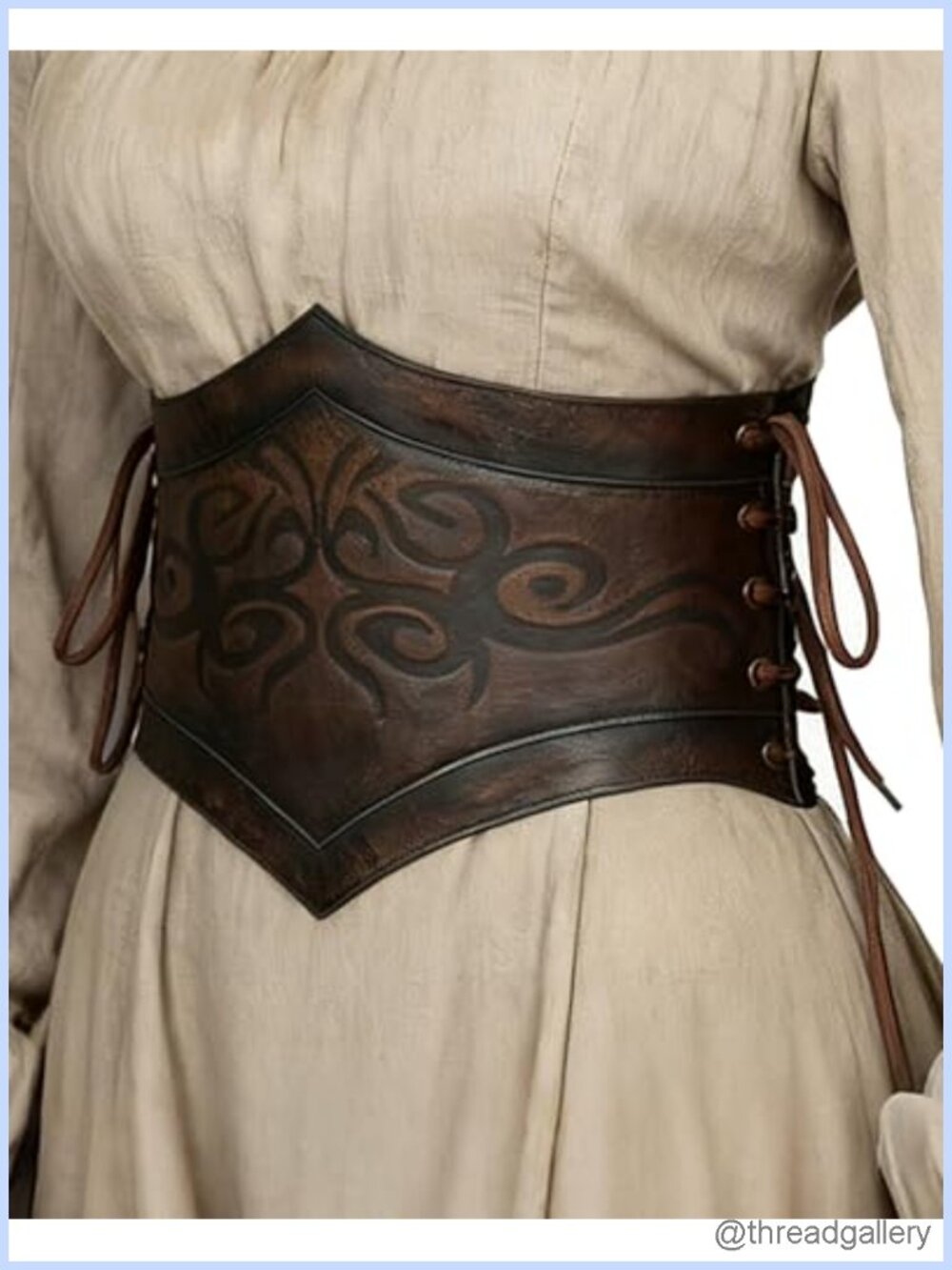 Faux Leather Viking Corset Belt Renaissance Waist Cincher Lace-Up